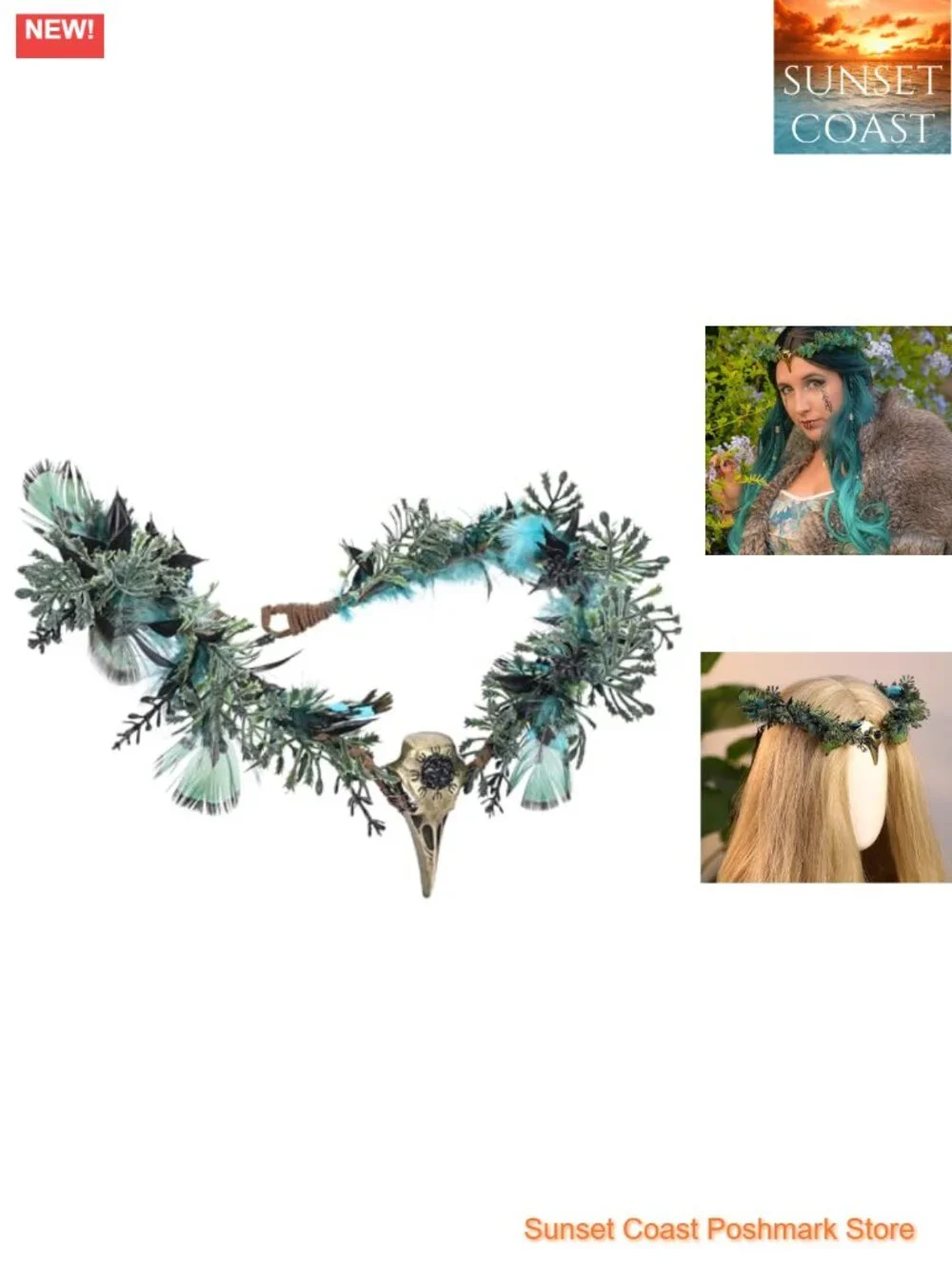 Handmade Gothic Raven Feather Elf Crown Woodland Circlet Fairy Tiara Cosplay
